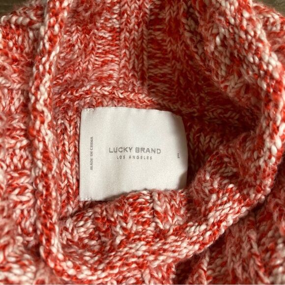 Lucky Brand Tunic Knit Sweater Red Orange White Large High Mock Neck Oversized - Picture 5 of 7